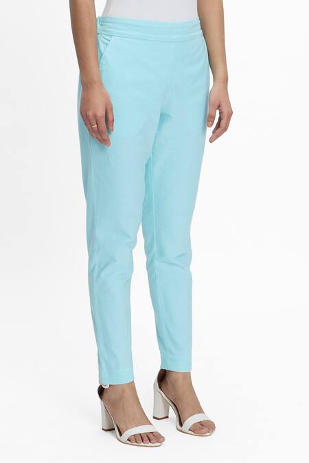 Buy_Terra Luna_Sky Blue 100% Organic Handloom Oxford Cotton Plain Chilled Out Pant_Online_at_Aza_Fashions