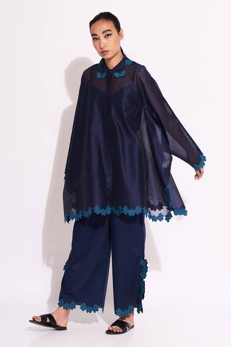 Buy_Ikai By Ragini Ahuja_Blue Tunic Silk Chanderi Slip Embroidery Embellished  _Online_at_Aza_Fashions