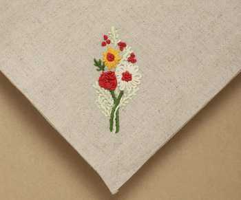 Design Gaatha_Grey Cotton Flax Embroidery Placement Floral Table Napkin - Set Of 6_Online_at_Aza_Fashions