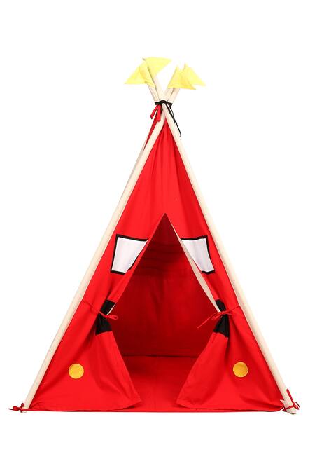 Shop My Gift Booth Red Canvas Fire Brigade Portable Teepee Tent With Padded Mat Online at Aza Fashions Shop_My Gift Booth_Red Canvas Fire Brigade Portable Teepee Tent With Padded Mat_Online_at_Aza_Fashions