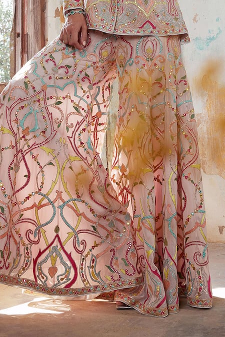 Shop_Tamanna Punjabi Kapoor_Pink Georgette, Crepe Mirrors, Embroidery, Foil Mandala Resham Kurta Set _Online_at_Aza_Fashions