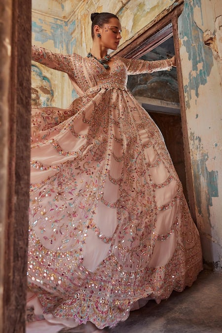 Buy Tamanna Punjabi Kapoor Peach Georgette, Crepe Embroidery, Gota Patti, Resham And Anarkali With Dupatta Online at Aza Fashions Buy_Tamanna Punjabi Kapoor_Peach Georgette, Crepe Embroidery, Gota Patti, Resham And Anarkali With Dupatta _Online_at_Aza_Fashions