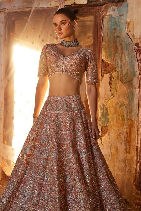 Tamanna Punjabi Kapoor Ivory Net, Crepe Embroidery, Gota Patti, And Resham Cluster Bridal Lehenga Set at Aza Fashions Tamanna Punjabi Kapoor_Ivory Net, Crepe Embroidery, Gota Patti, And Resham Cluster Bridal Lehenga Set _at_Aza_Fashions