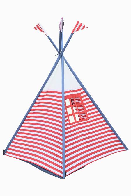 Buy My Gift Booth Red Cotton Print Anchor Teepee Tent With Mat Online at Aza Fashions Buy_My Gift Booth_Red Cotton Print Anchor Teepee Tent With Mat_Online_at_Aza_Fashions