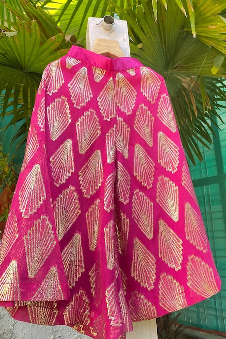 Tiny Pants_Pink Georgette, Cotton, Satin Top With Jacquard Shell Pattern Sharara _Online_at_Aza_Fashions