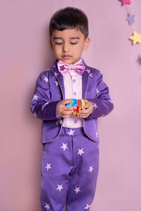 Toplove_Blue Cotton Printed Star Blazer Set _Online_at_Aza_Fashions