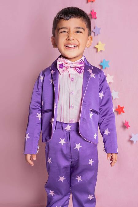 Buy_Toplove_Blue Cotton Printed Star Blazer Set _Online_at_Aza_Fashions