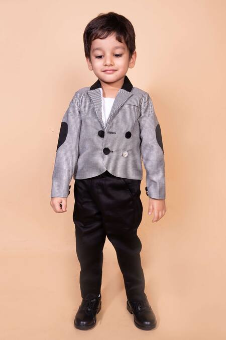 Toplove_Black Cotton, Taffeta Checkered Pattern Blazer _Online_at_Aza_Fashions