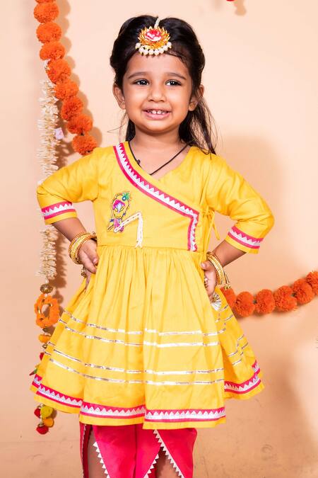 Buy_Toplove_Yellow Cotton, Silk, Taffeta Beads Krishna Embroidered Kurta Set 