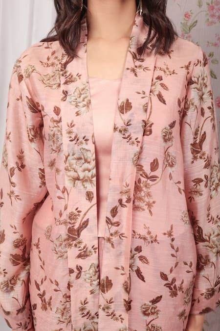 House Of TA-YA Coral Cotton Embroidery Shawl Neck, Print Jacket Dhoti Pant Set Online at Aza Fashions House Of TA-YA_Coral Cotton Embroidery Shawl Neck, Print Jacket Dhoti Pant Set _Online_at_Aza_Fashions