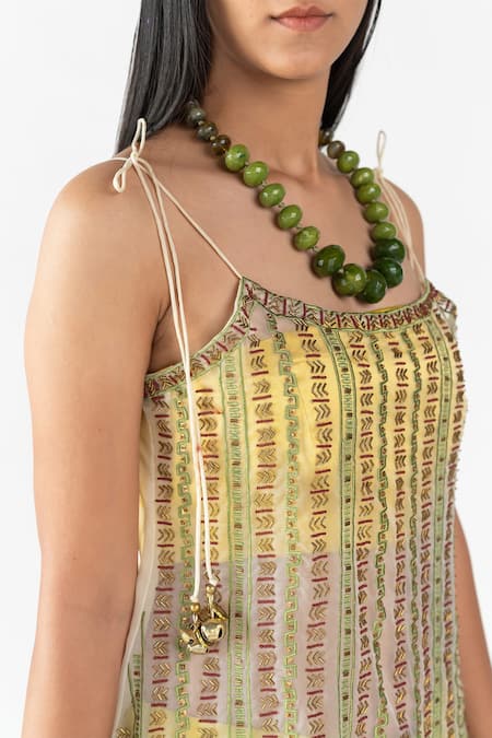 Shop_Nikita Vishakha_Yellow Organza, Gazi Silk Beads Scoop Neck Embroidered Kurta Sharara Set_Online_at_Aza_Fashions