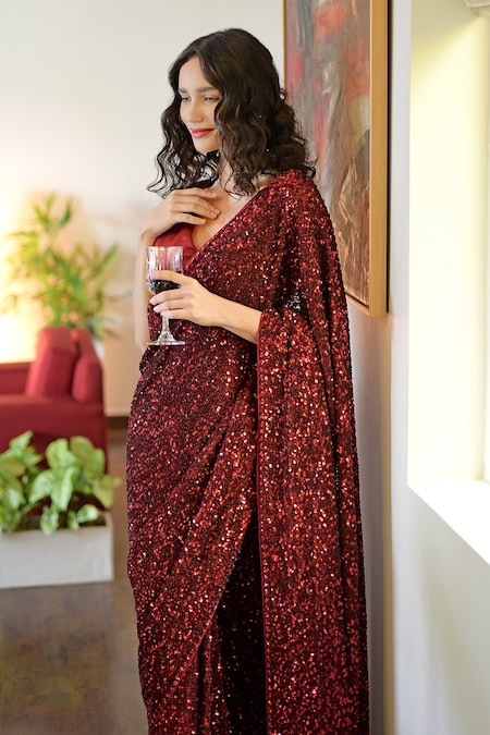 Buy online Maroon Sequin Work Saree With Blouse from ethnic wear for Women  by Soch for ₹3249 at 50% off | 2024 Limeroad.com