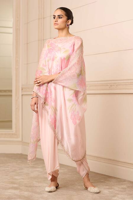Tarun Tahiliani Purple Satin, Organza, Georgette, Floral Print Kaftan Top And Dhoti Pant Set Online at Aza Fashions Tarun Tahiliani_Purple Satin, Organza, Georgette, Floral Print Kaftan Top And Dhoti Pant Set_Online_at_Aza_Fashions