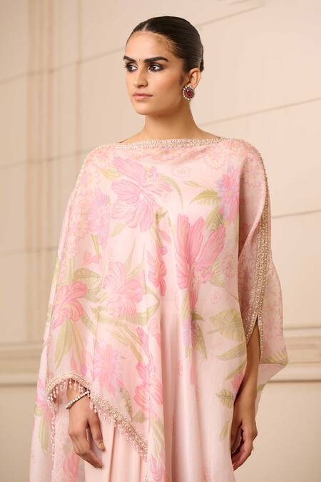 Shop Tarun Tahiliani Purple Satin, Organza, Georgette, Floral Print Kaftan Top And Dhoti Pant Set Online at Aza Fashions Shop_Tarun Tahiliani_Purple Satin, Organza, Georgette, Floral Print Kaftan Top And Dhoti Pant Set_Online_at_Aza_Fashions