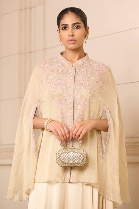 Buy Tarun Tahiliani Beige Modal, Satin Chikankari Cape And Flared Trouser Set Online at Aza Fashions Buy_Tarun Tahiliani_Beige Modal, Satin Chikankari Cape And Flared Trouser Set_Online_at_Aza_Fashions