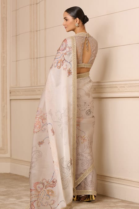 Buy Tarun Tahiliani Grey Lace, Satin Lace, Embroidery Scoop Paisley Print Saree With Work Blouse Online at Aza Fashions Buy_Tarun Tahiliani_Grey Lace, Satin Lace, Embroidery Scoop Paisley Print Saree With Work Blouse_Online_at_Aza_Fashions