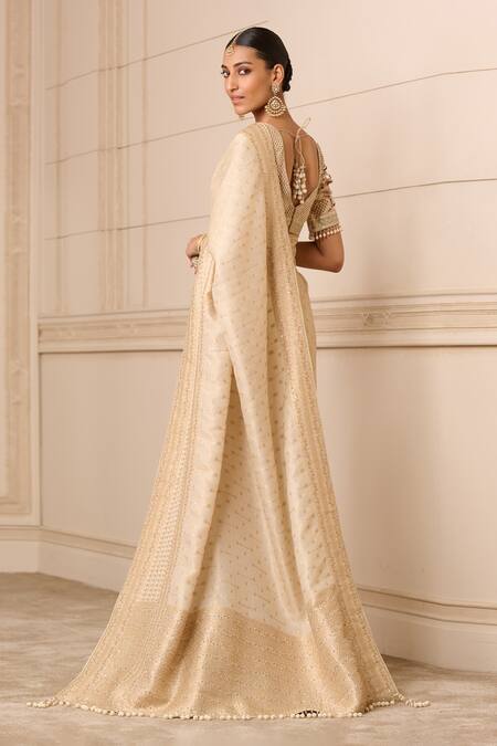 Buy Tarun Tahiliani Beige Tulle, Silk Pearls, Embroidery Round Neck Hand Saree With Blouse Online at Aza Fashions Buy_Tarun Tahiliani_Beige Tulle, Silk Pearls, Embroidery Round Neck Hand Saree With Blouse_Online_at_Aza_Fashions