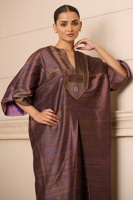 Buy Tarun Tahiliani Blue Silk V-neck Handwoven Striped Asymmetric Tunic Online at Aza Fashions Buy_Tarun Tahiliani_Blue Silk V-neck Handwoven Striped Asymmetric Tunic_Online_at_Aza_Fashions