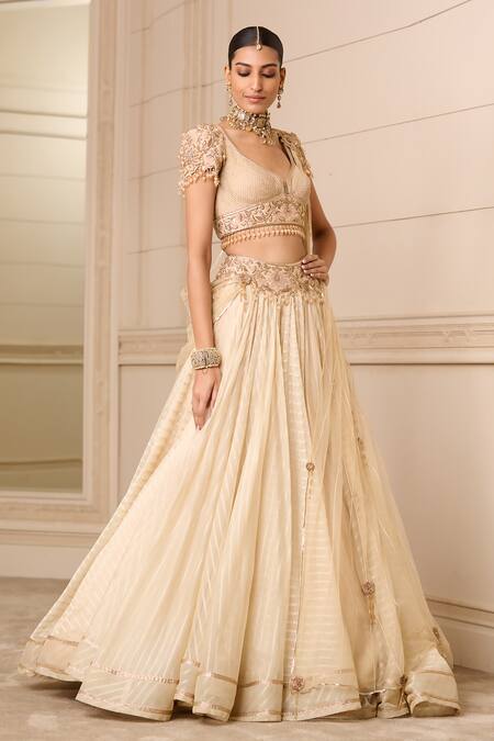 Tarun Tahiliani Gold Georgette, Tulle, Chanderi Sequins, Embroidery Zari Striped Lehenga Set Online at Aza Fashions Tarun Tahiliani_Gold Georgette, Tulle, Chanderi Sequins, Embroidery Zari Striped Lehenga Set_Online_at_Aza_Fashions