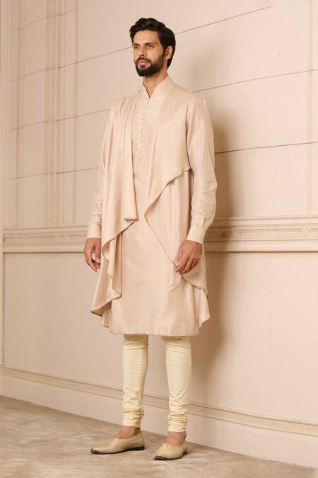 Tarun Tahiliani Gold Spandex, Silk Pearls Asymmetric Layered Kurta Set Online at Aza Fashions Tarun Tahiliani_Gold Spandex, Silk Pearls Asymmetric Layered Kurta Set_Online_at_Aza_Fashions