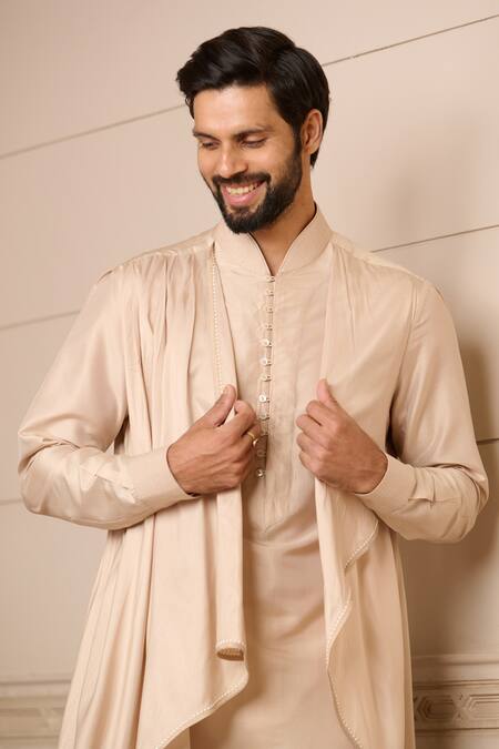 Buy Tarun Tahiliani Gold Spandex, Silk Pearls Asymmetric Layered Kurta Set Online at Aza Fashions Buy_Tarun Tahiliani_Gold Spandex, Silk Pearls Asymmetric Layered Kurta Set_Online_at_Aza_Fashions