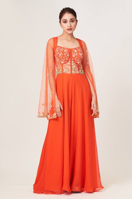 Buy Tamaraa By Tahani Orange Tulle, Georgette Cutdana, Sequins Flower Embellished Corset Jumpsuit Online at Aza Fashions Buy_Tamaraa By Tahani_Orange Tulle, Georgette Cutdana, Sequins Flower Embellished Corset Jumpsuit _Online_at_Aza_Fashions