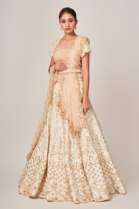 Shop Tamaraa By Tahani Off White Silk Embellished Sequins Square Miranda Floral Crystal Lehenga Set Online at Aza Fashions Shop_Tamaraa By Tahani_Off White Silk Embellished Sequins Square Miranda Floral Crystal Lehenga Set _Online_at_Aza_Fashions