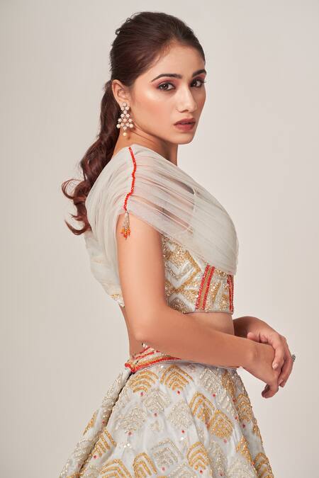 Buy_Tamaraa By Tahani_Grey Organza, Net, Silk Taffeta Elisa Dual Toned Embellished Lehenga Set _Online_at_Aza_Fashions