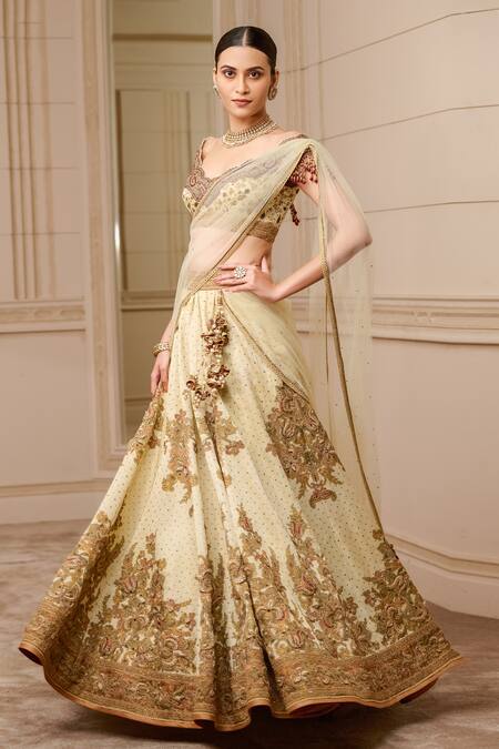 Buy_Tarun Tahiliani_Ivory Georgette, Satin, Shantoon, Mulmul, Print Kalidar Set_Online_at_Aza_Fashions