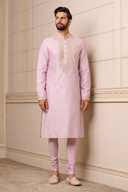 Tarun Tahiliani_Purple Chanderi, Cotton Embroidery Kurta Set_Online_at_Aza_Fashions