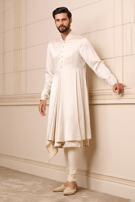 Tarun Tahiliani_Gold Modal Draped Kurta Set_Online_at_Aza_Fashions