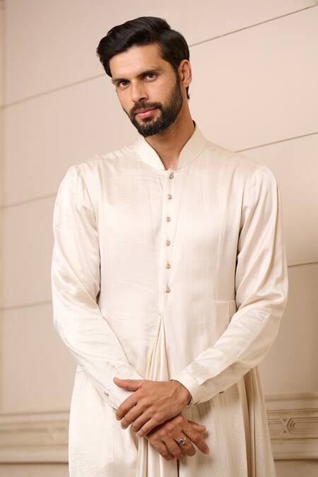 Buy_Tarun Tahiliani_Gold Modal Draped Kurta Set_Online_at_Aza_Fashions