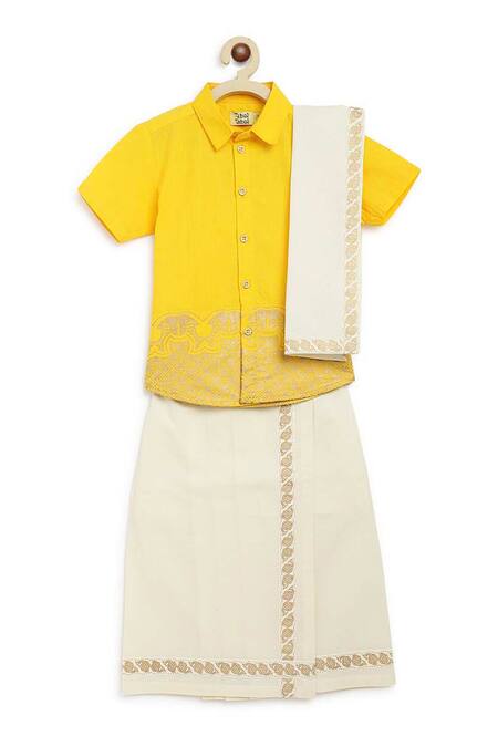Tiber Taber - Yellow 100% Cotton Fish Shirt For Boys