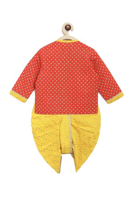 Buy_Tiber Taber_Red Cotton Printed Angrakha Kurta And Dhoti Pant Set_Online_at_Aza_Fashions