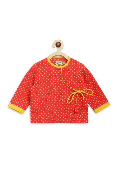 Shop_Tiber Taber_Red Cotton Printed Angrakha Kurta And Dhoti Pant Set_Online_at_Aza_Fashions