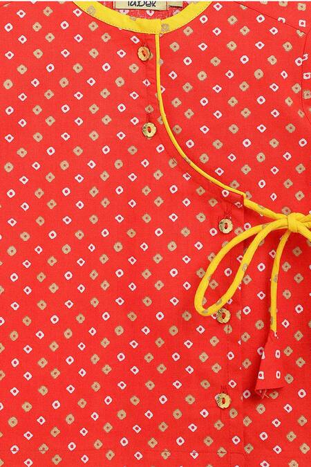 Tiber Taber_Red Cotton Printed Angrakha Kurta And Dhoti Pant Set_at_Aza_Fashions