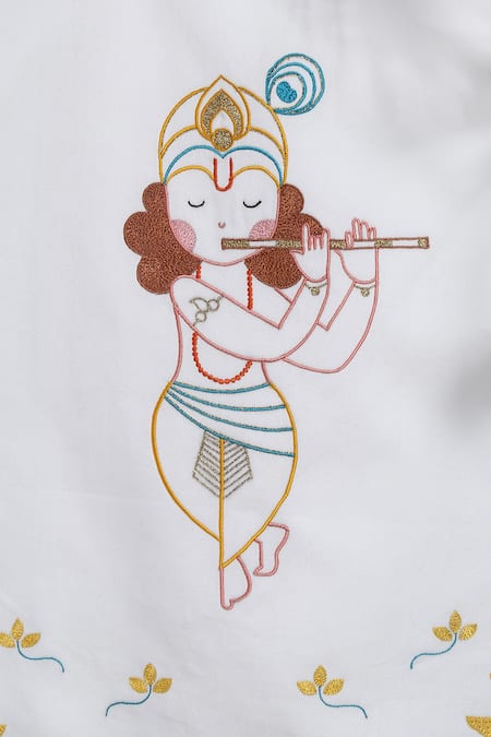 Buy Tiber Taber White Cotton Embroidery Krishna Long Kurta And Dhoti Set Online at Aza Fashions Buy_Tiber Taber_White Cotton Embroidery Krishna Long Kurta And Dhoti Set _Online_at_Aza_Fashions