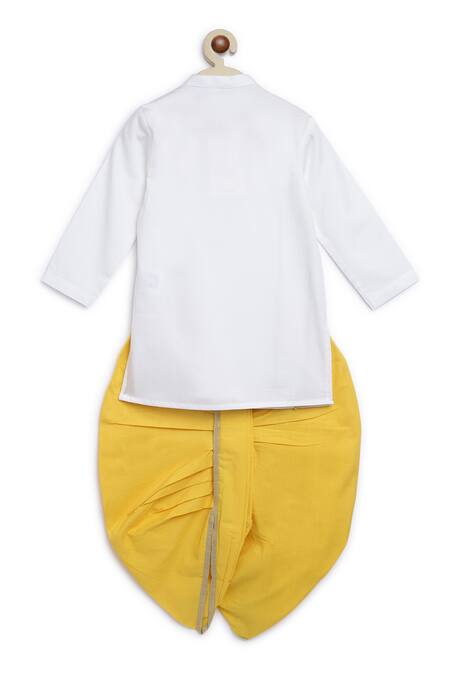 Tiber Taber White Cotton Embroidery Krishna Long Kurta And Dhoti Set Online at Aza Fashions Tiber Taber_White Cotton Embroidery Krishna Long Kurta And Dhoti Set _Online_at_Aza_Fashions