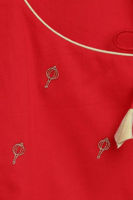 Shop Tiber Taber Red Cotton Embroidery Krishna Kurta And Dhoti Set Shop_Tiber Taber_Red Cotton Embroidery Krishna Kurta And Dhoti Set