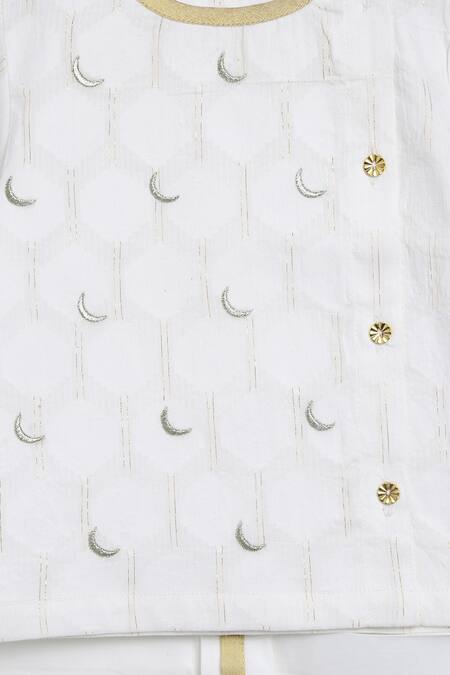 Shop Tiber Taber White Cotton Embroidery Moon Kurta And Dhoti Set Shop_Tiber Taber_White Cotton Embroidery Moon Kurta And Dhoti Set