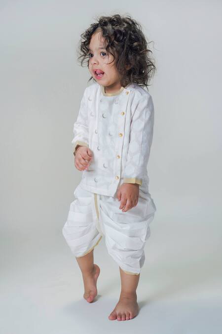 Tiber Taber White Cotton Embroidery Moon Kurta And Dhoti Set Online at Aza Fashions Tiber Taber_White Cotton Embroidery Moon Kurta And Dhoti Set _Online_at_Aza_Fashions