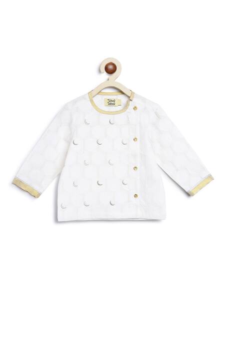 Tiber Taber White Cotton Embroidery Moon Kurta And Dhoti Set at Aza Fashions Tiber Taber_White Cotton Embroidery Moon Kurta And Dhoti Set _at_Aza_Fashions