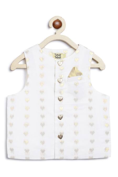 Tiber Taber White Cotton Embroidery Heart Bundi And Pant Set at Aza Fashions Tiber Taber_White Cotton Embroidery Heart Bundi And Pant Set _at_Aza_Fashions