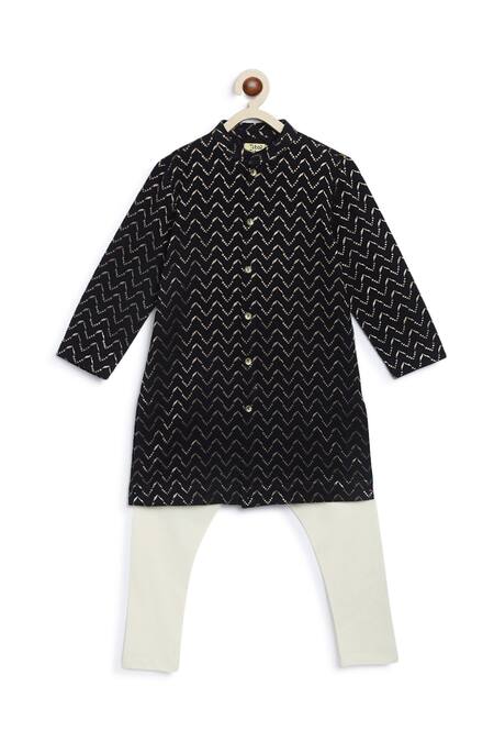 Buy Tiber Taber Black Cotton Embroidery Chevron Kurta With Pyjama Online at Aza Fashions Buy_Tiber Taber_Black Cotton Embroidery Chevron Kurta With Pyjama _Online_at_Aza_Fashions