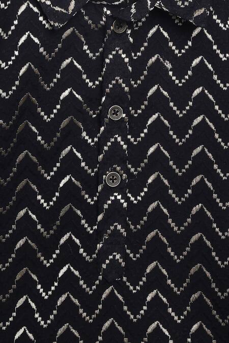 Tiber Taber Black Cotton Embroidery Chevron Pathani Kurta With Salwar at Aza Fashions Tiber Taber_Black Cotton Embroidery Chevron Pathani Kurta With Salwar _at_Aza_Fashions