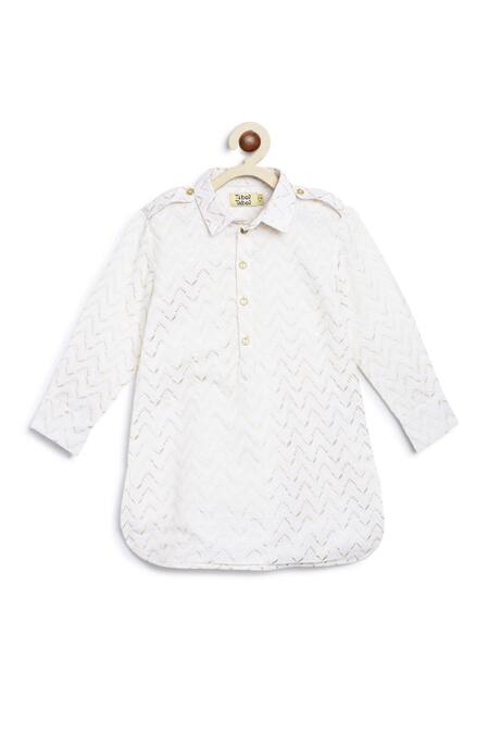 Buy Tiber Taber White Cotton Embroidery Zig-zag Pathani Kurta With Salwar Online at Aza Fashions Buy_Tiber Taber_White Cotton Embroidery Zig-zag Pathani Kurta With Salwar _Online_at_Aza_Fashions
