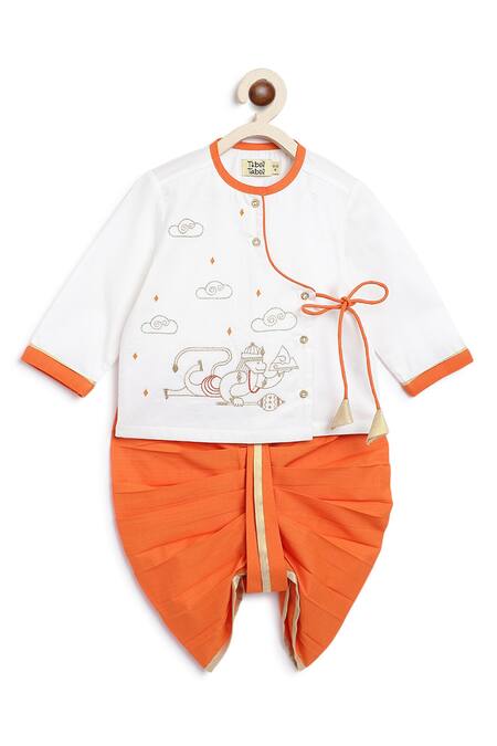 Tiber Taber White Cotton Embroidery Hanuman Kurta Set Online at Aza Fashions Tiber Taber_White Cotton Embroidery Hanuman Kurta Set _Online_at_Aza_Fashions