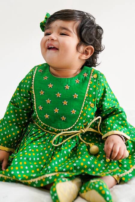 Tiber Taber_Green Cotton Embroidery Angrakha Kurta And Dhoti Pant Set_Online_at_Aza_Fashions