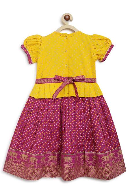 Buy_Tiber Taber_Purple Cotton Embroidery Bandhani Print Pleated Pattu Pavdai Dress_Online_at_Aza_Fashions