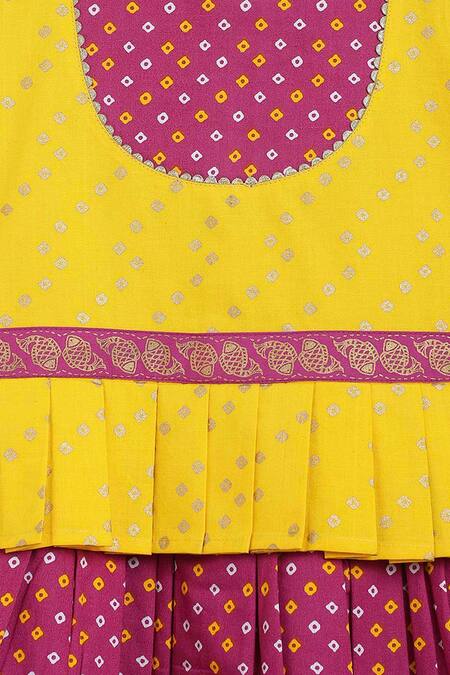 Shop_Tiber Taber_Purple Cotton Embroidery Bandhani Print Pleated Pattu Pavdai Dress_Online_at_Aza_Fashions